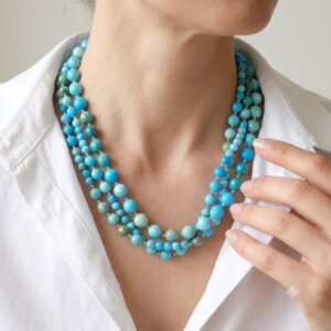 Collana artigianale multifilo in turchese naturale argento placcato oro