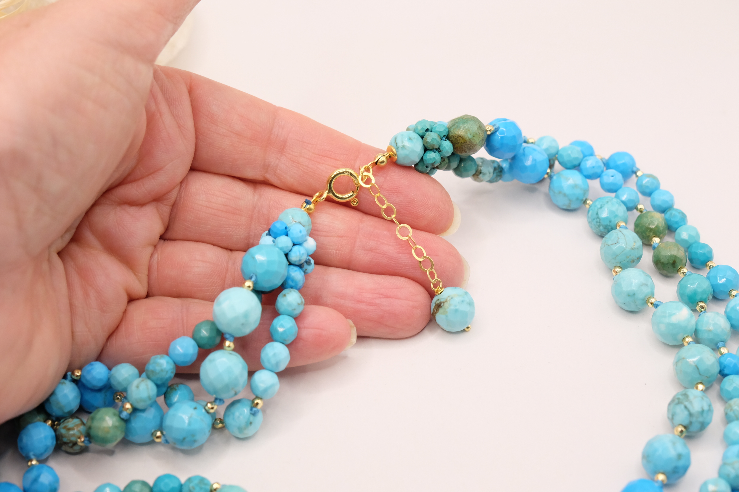 COLLANA ARTIGIANALE MULTIFILO TURCHESE NATURALE NEPALESE PERLA PASTA DI TURCHESE LAPIS PENDENTE (8)