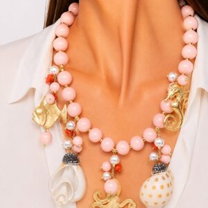 Collana Pasta di Corallo Rosa Conchiglie Polpo Cavalluccio Pesce Corallo