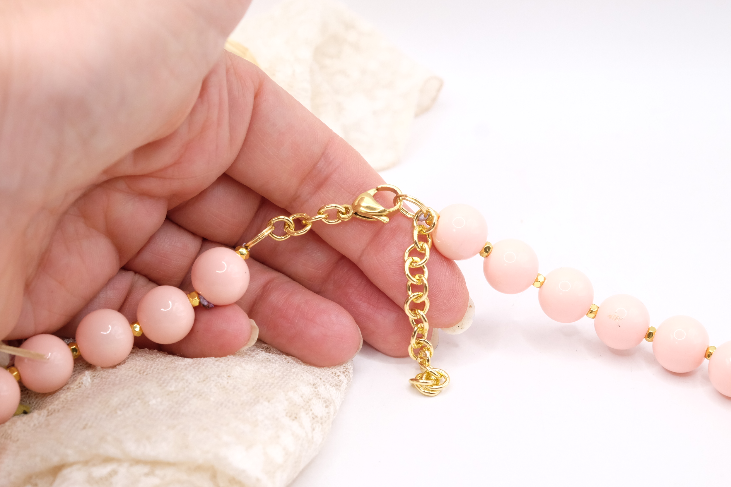 COLLANA ARTIGIANALE PASTA DI CORALLO ROSA CONCHIGLIE PESCE CAVALLUCCIO POLPO CORALLO PERLE (4)