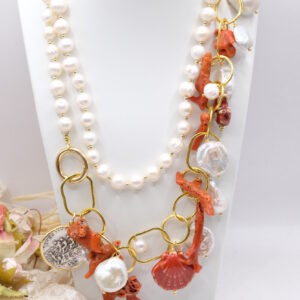 Collana Lunga Perle Corallo Perle Ceramica Versatile