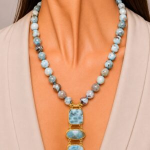 Collana Decoltè "Gocce di mare" Larimar Argento 925 Placcato Oro
