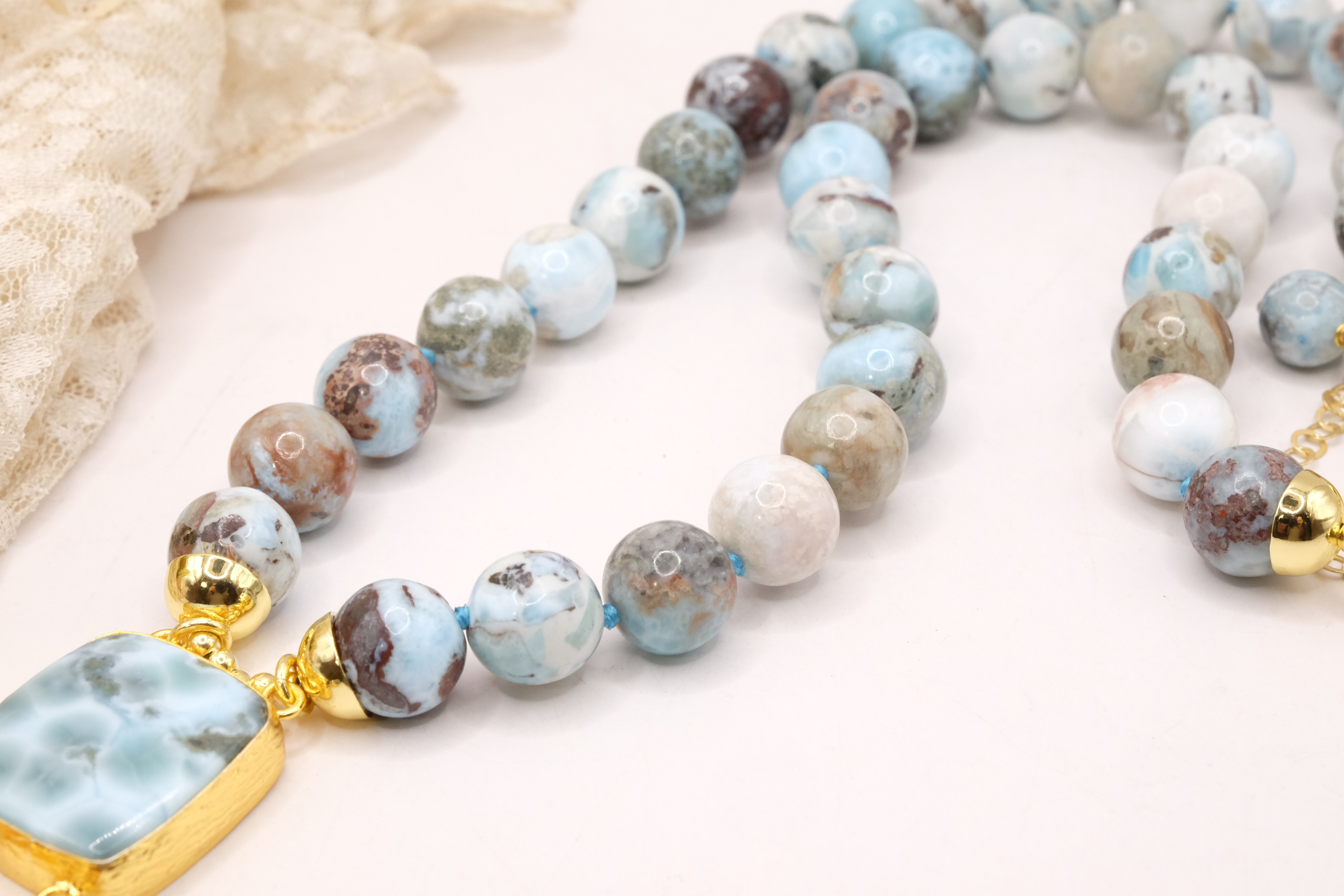 COLLANA ARTIGIANALE PREZIOSO LARIMAR ARGENTO 925 PLACCATO ORO (6)