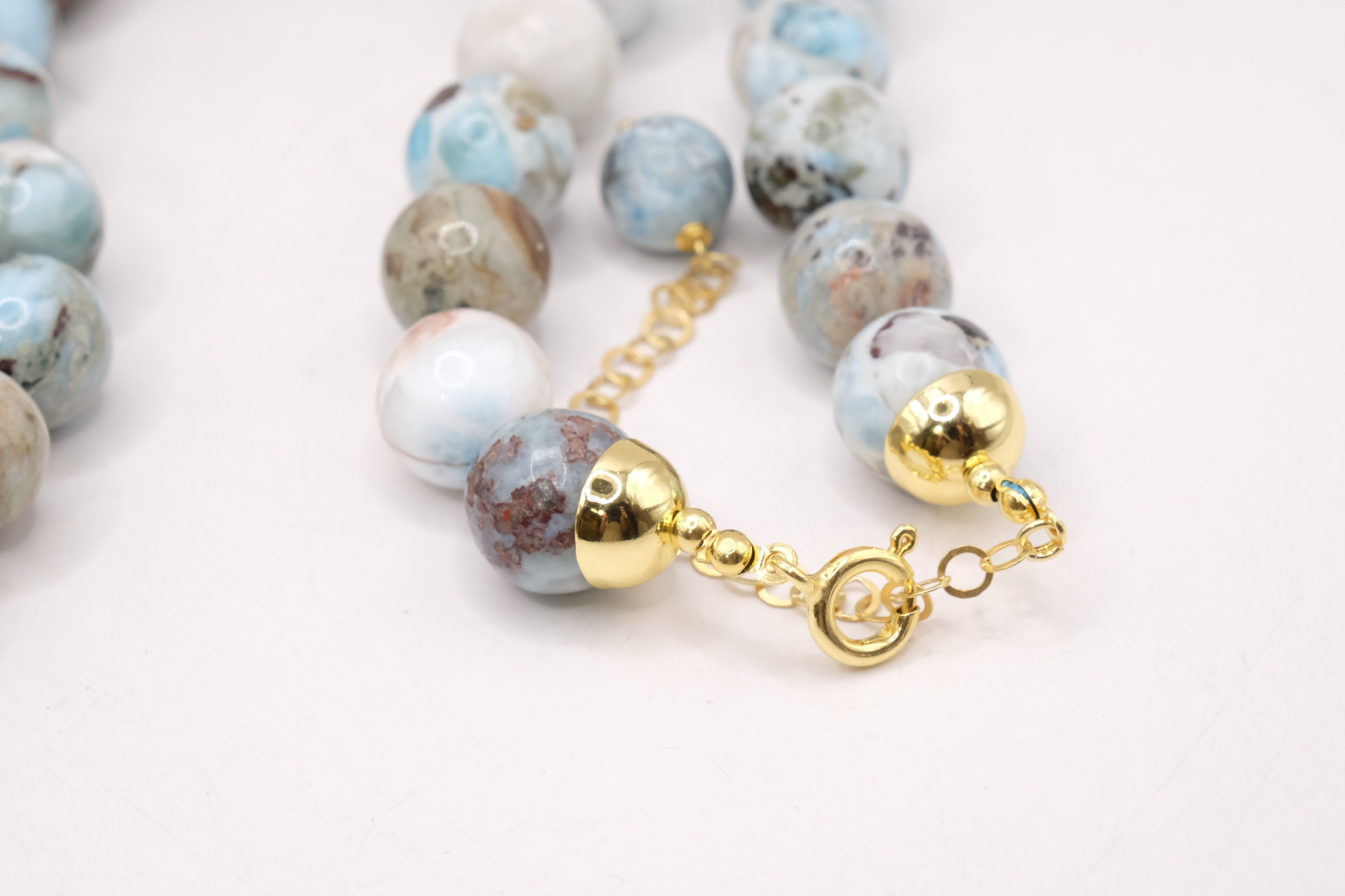 COLLANA ARTIGIANALE PREZIOSO LARIMAR ARGENTO 925 PLACCATO ORO (7)