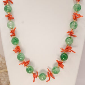Collana Girocollo Fluorite e Corallo Naturale Rombi Argento