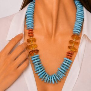 Collana Turchese Ambra Corallo Naturale Argento Dorato