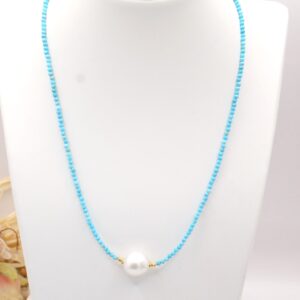 Collana "DIAMONDS" Turchese naturale e perla naturale argento 925