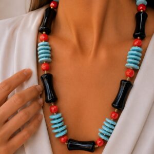Collana Turchese Corallo "Clessidre" in Onice Argento
