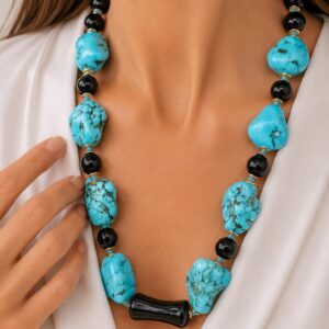 Collana Turchese Naturale e "Clessidra" in Onice