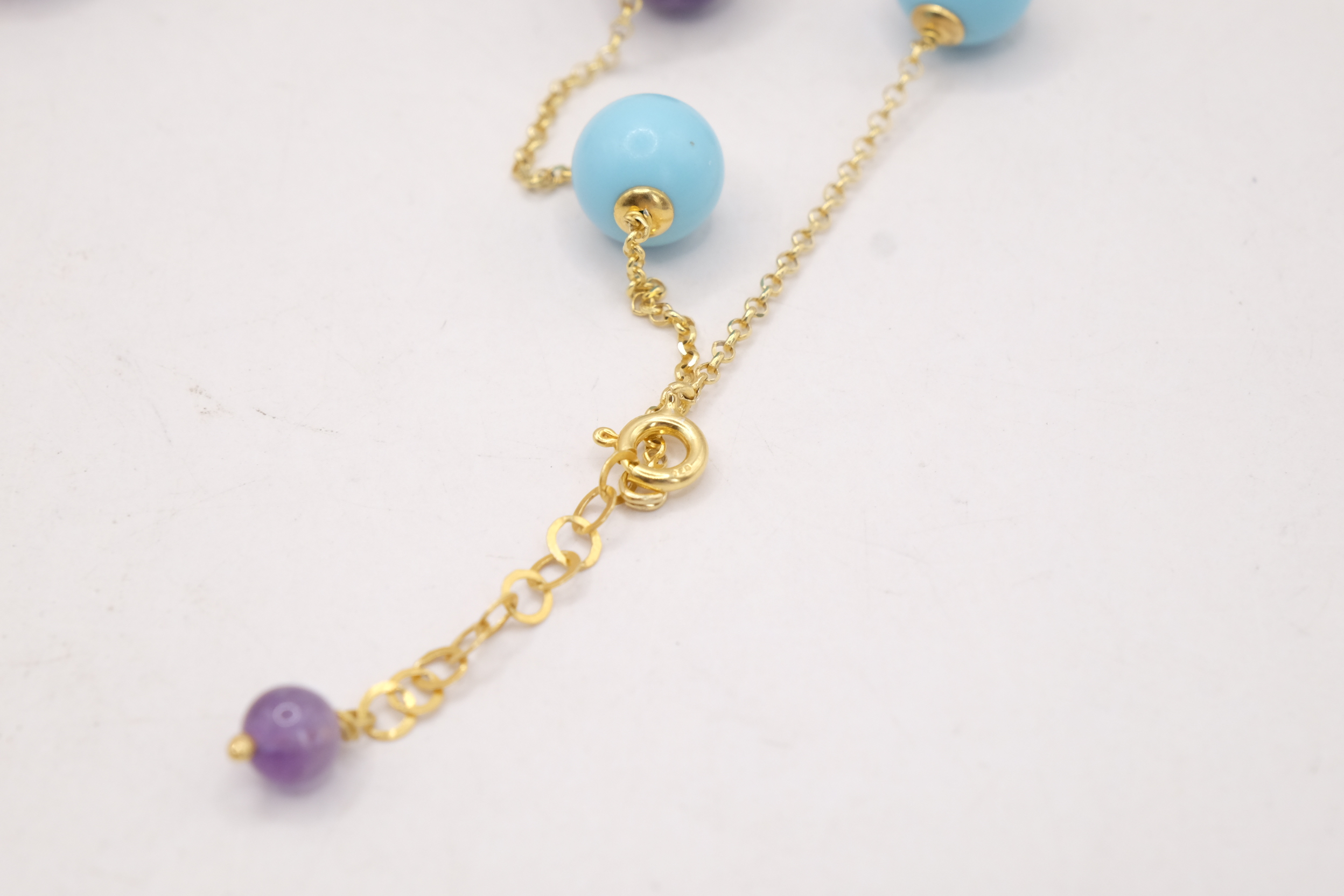 COLLANA CAMMEO IN CERAMICA FIORI PASTA DI TURCHESE AMETISTA PERLE ARGENTO 925 PLACCATO ORO (5)