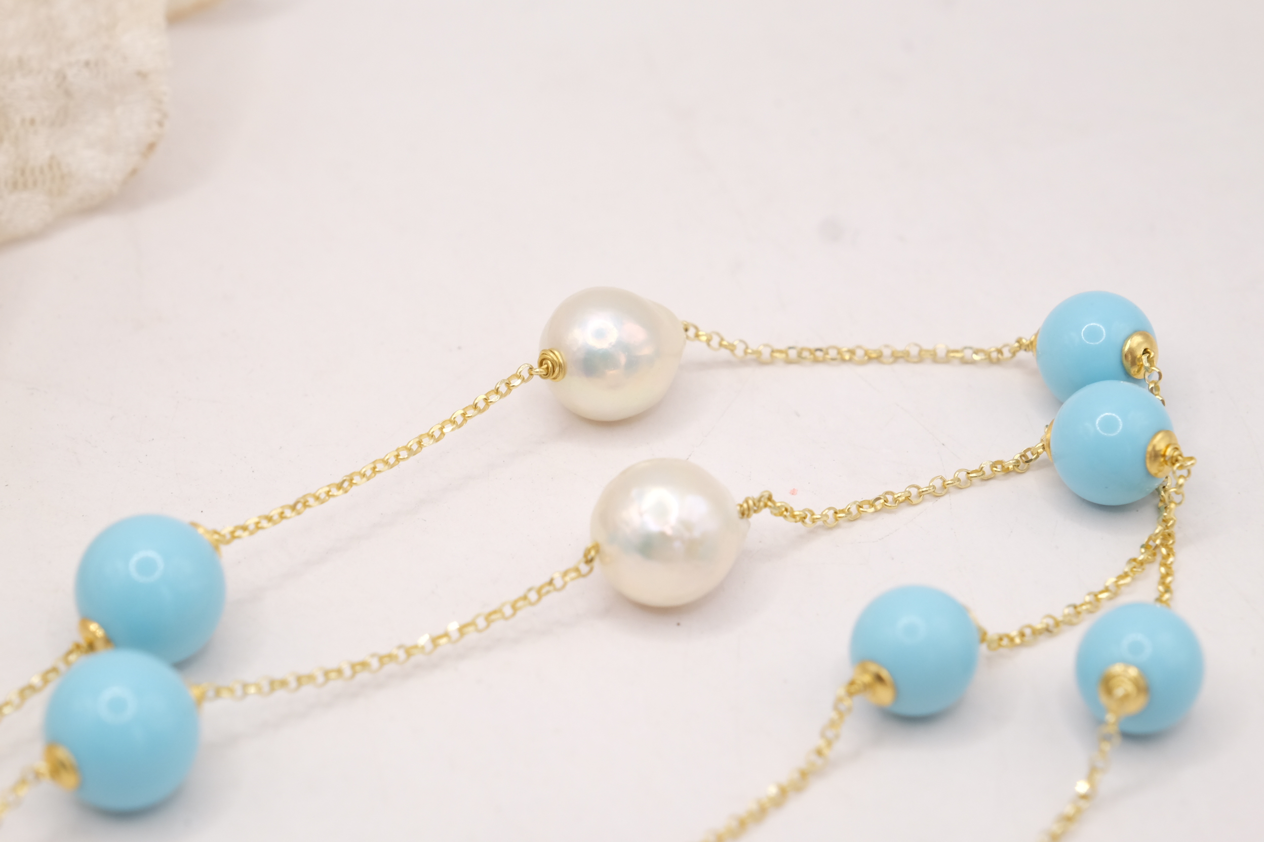 CERAMIC CAMEO NECKLACE WITH TURQUOISE PASTE FLOWERS AND PEARLS IN 925 GOLD PLATED SILVER (3)