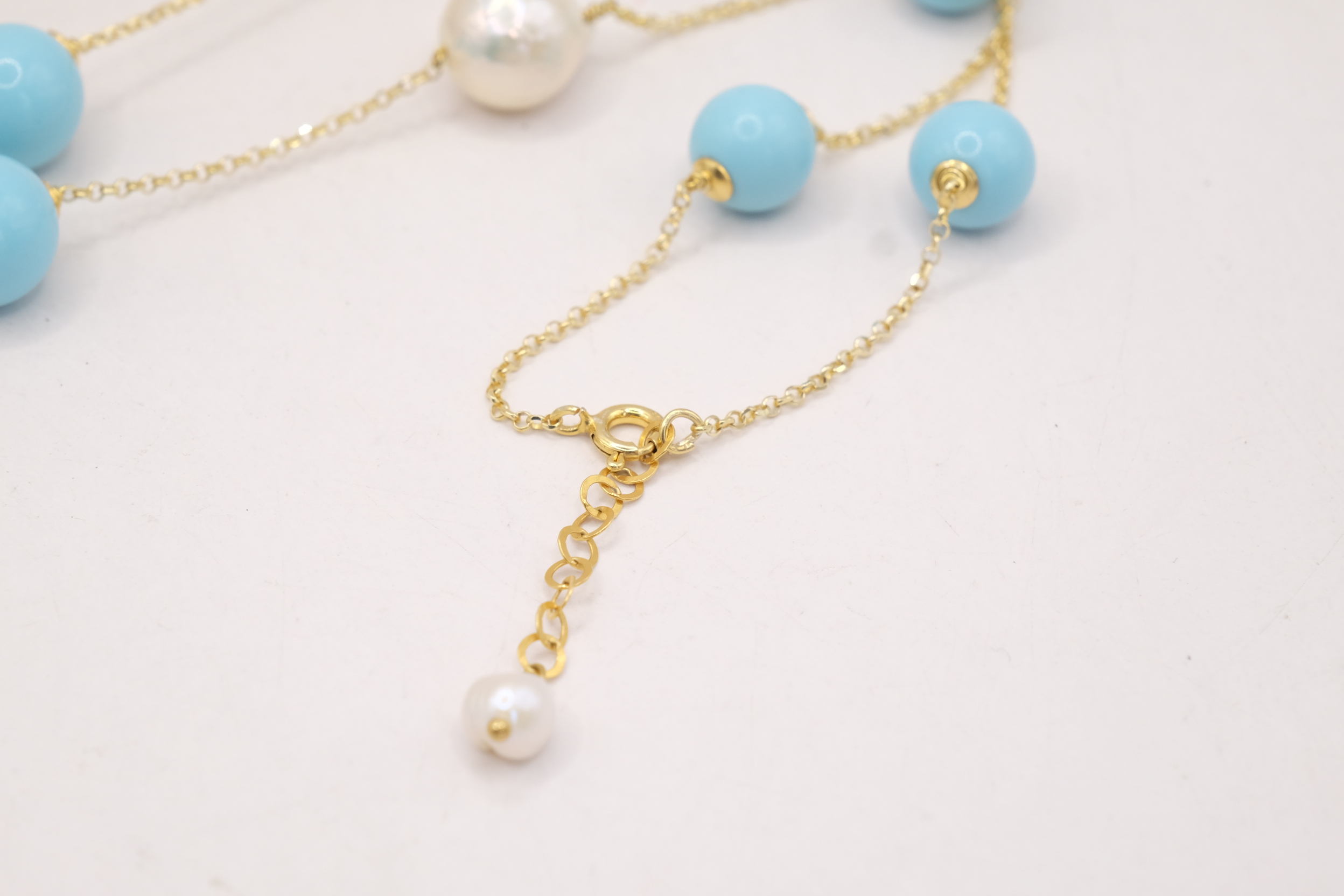 CERAMIC CAMEO NECKLACE WITH TURQUOISE PASTE FLOWERS AND PEARLS IN 925 GOLD PLATED SILVER (7)