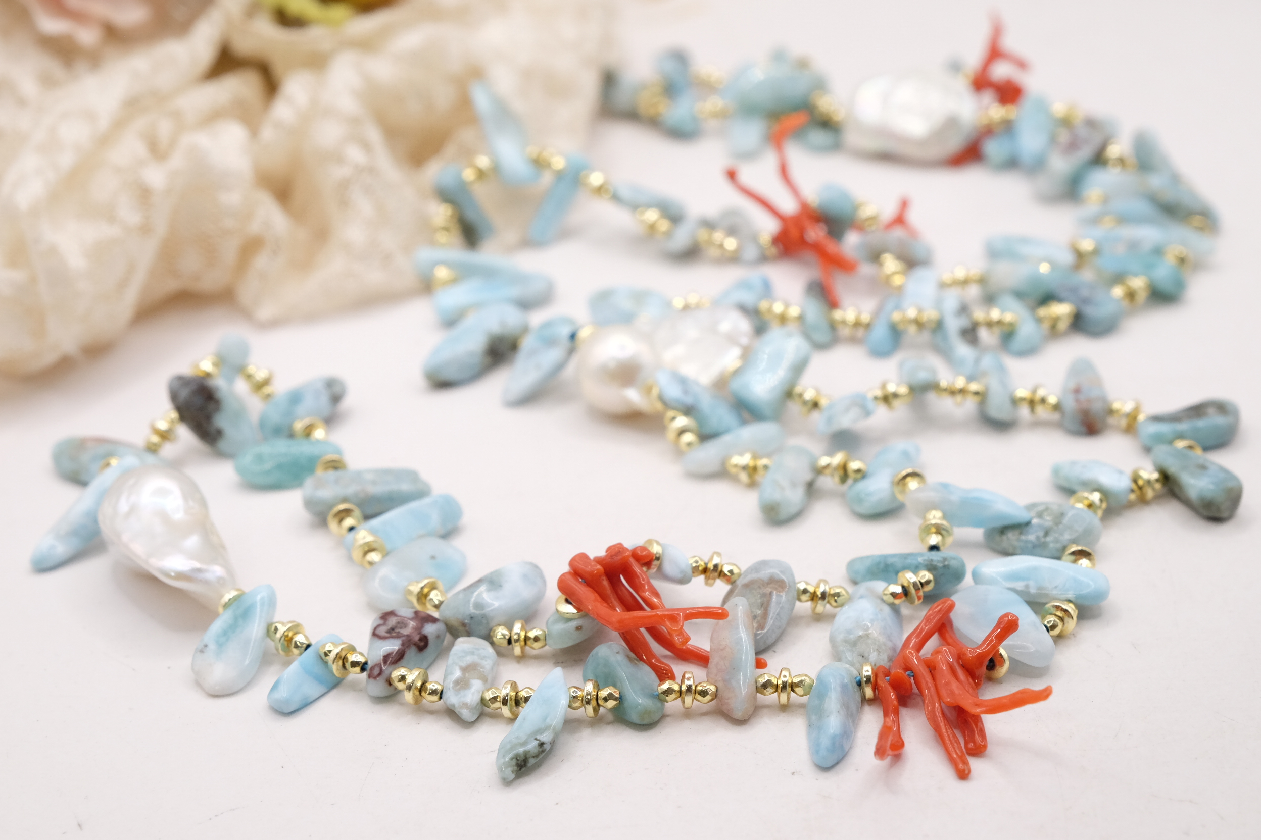 COLLANA CHARLESTON CHANEL PREZIOSO LARIMAR CORALLO E PERLE NATURALI (1)