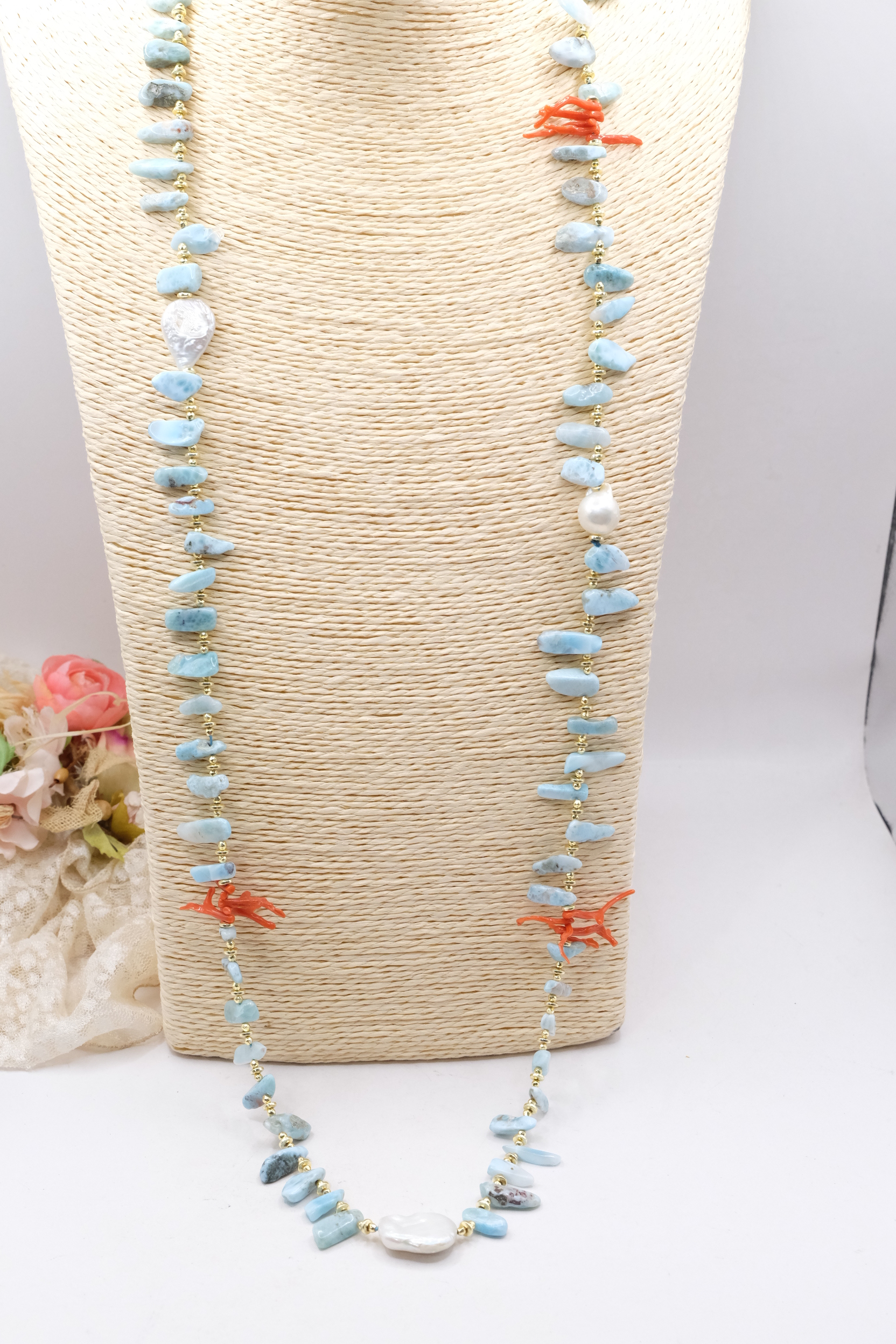 COLLANA CHARLESTON CHANEL PREZIOSO LARIMAR CORALLO E PERLE NATURALI (2)