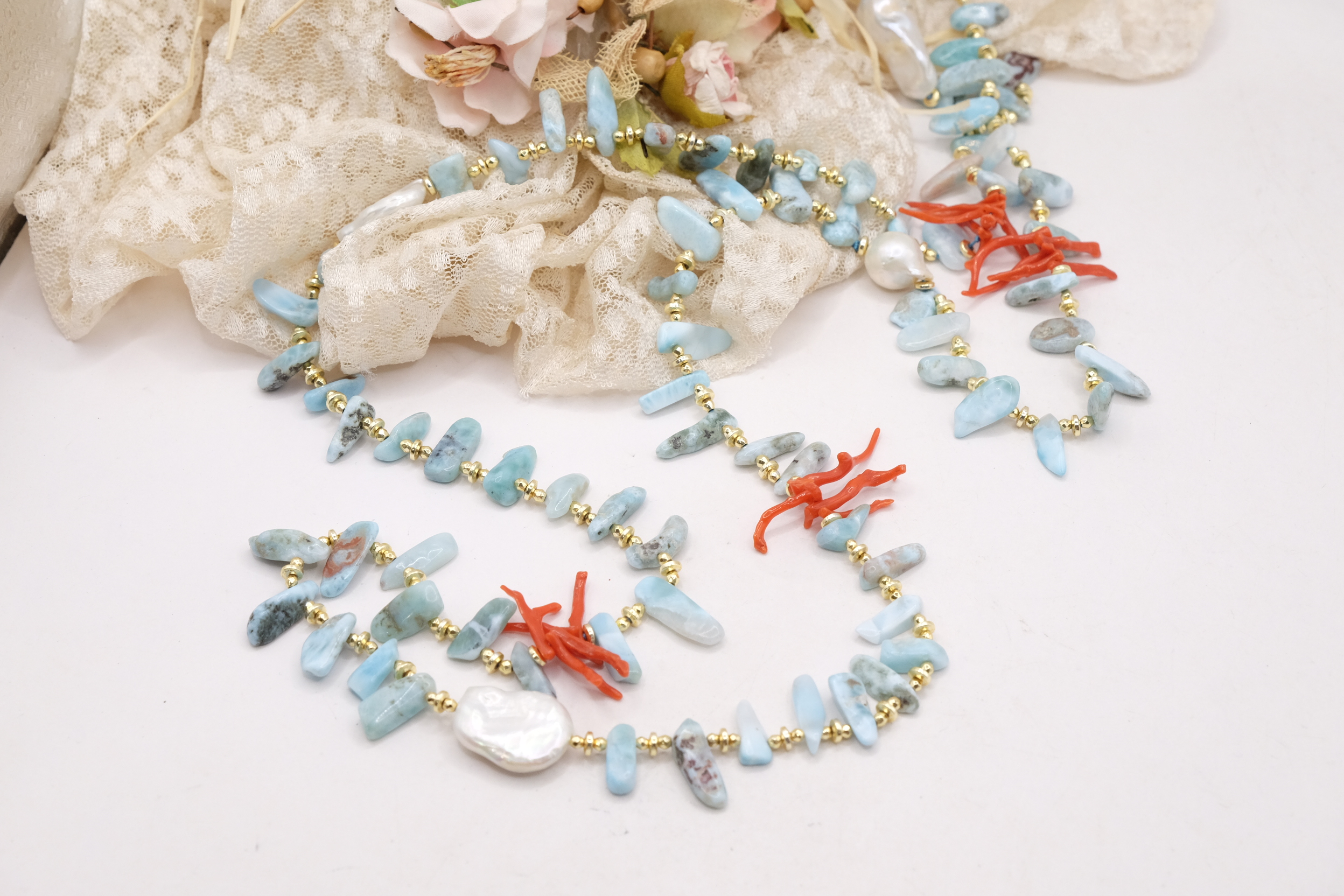 COLLANA CHARLESTON CHANEL PREZIOSO LARIMAR CORALLO E PERLE NATURALI (3)