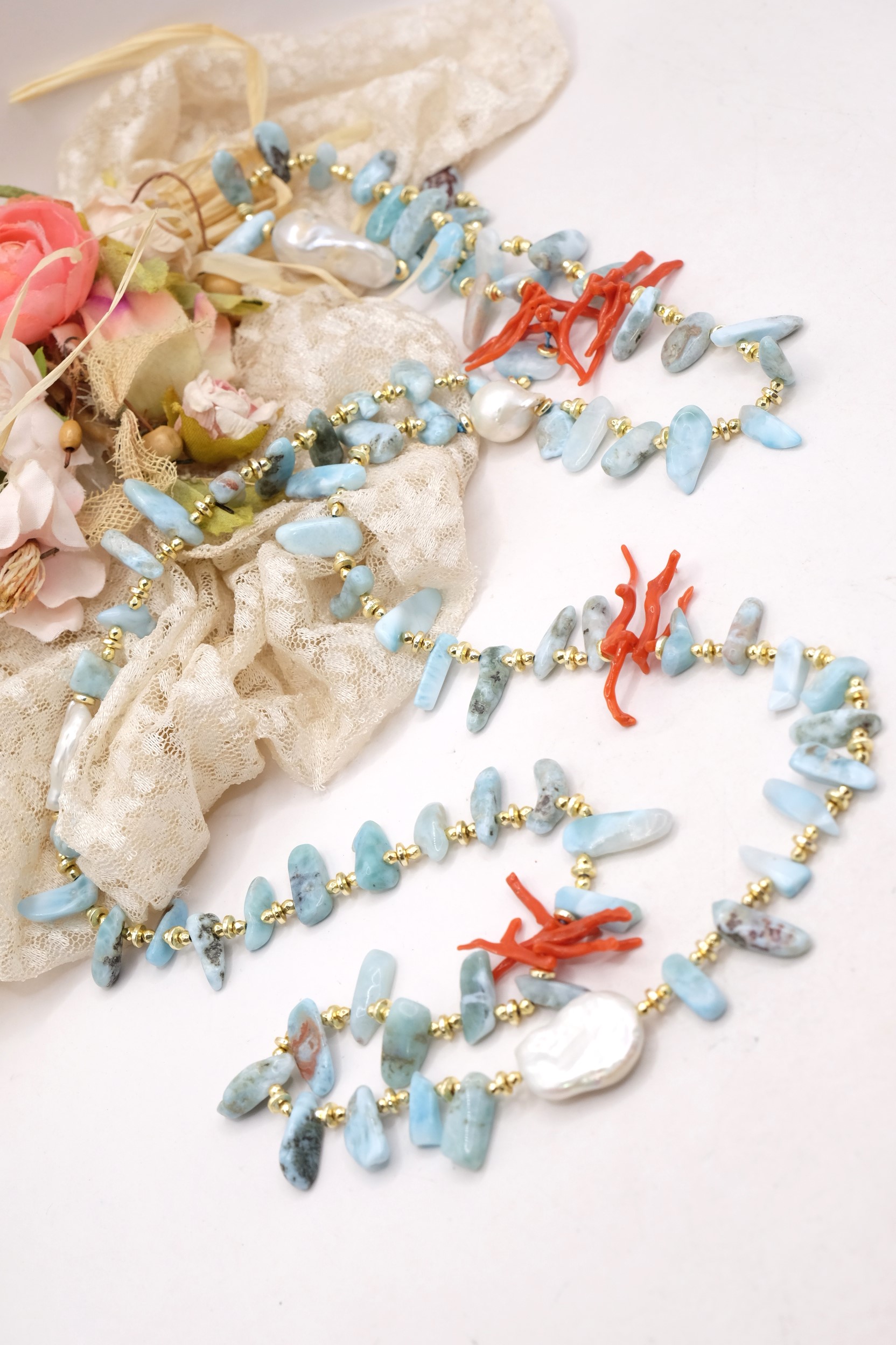 COLLANA CHARLESTON CHANEL PREZIOSO LARIMAR CORALLO E PERLE NATURALI (4)