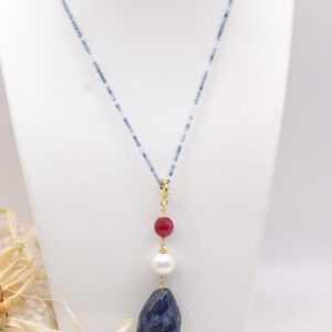 Collana Artigianale Zirconi Ciondolo Lapis Giada Perla Argento
