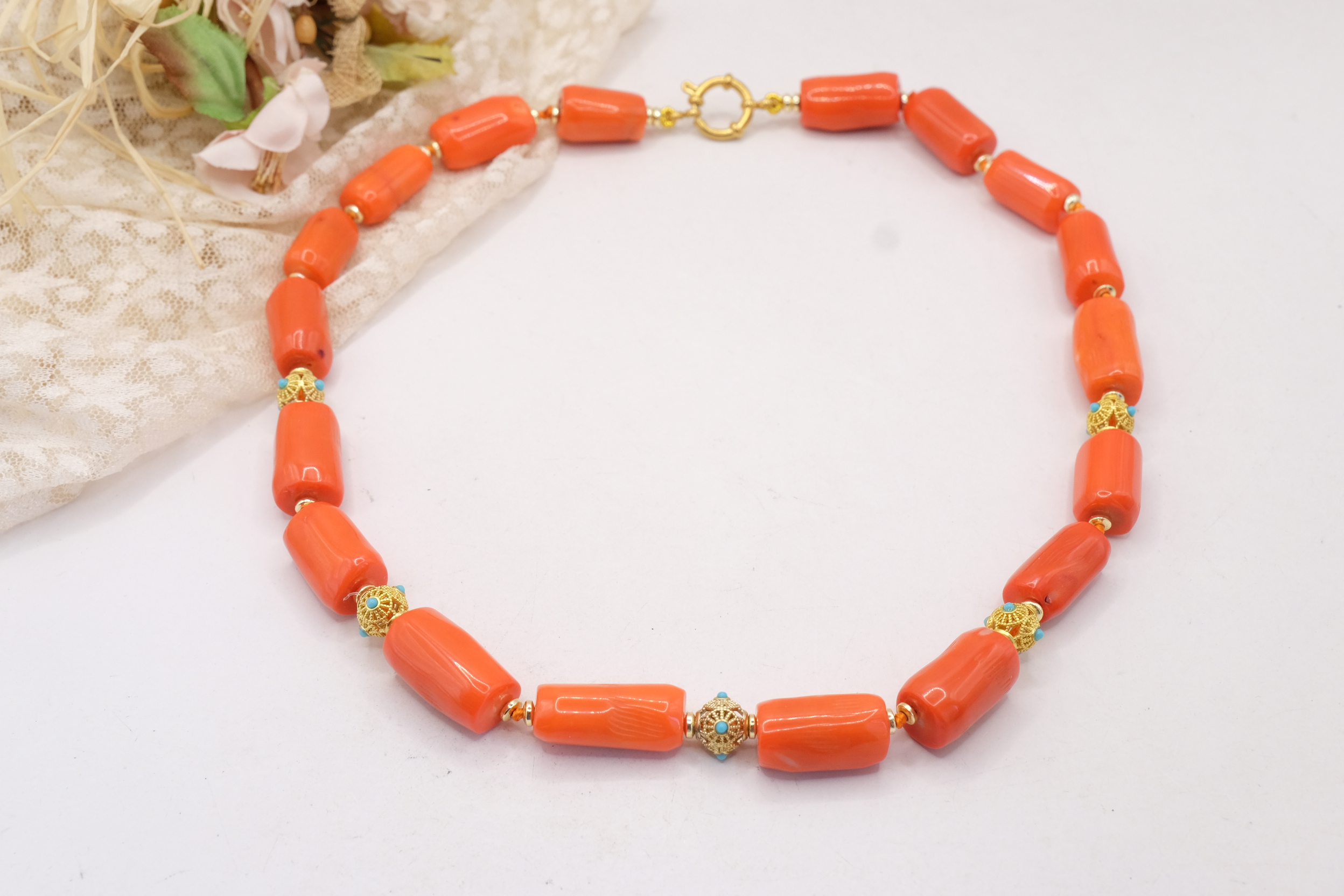 COLLANA CORALLO BAMBOO COLORE SCIACCA FILIGRANE OTTONE TURCHESE ACCIAIO (1)