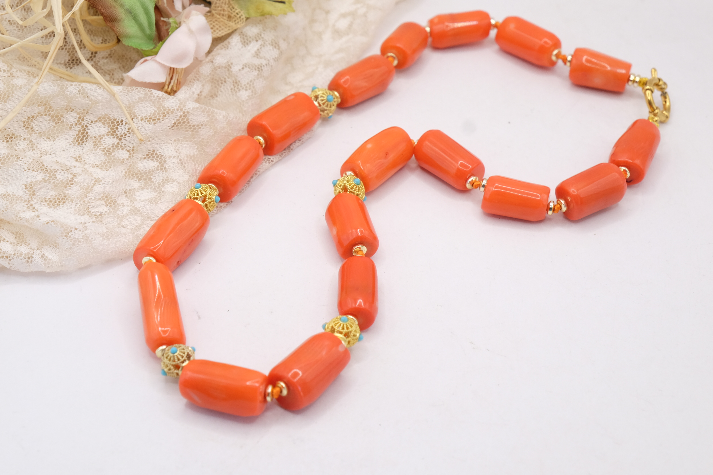 COLLANA CORALLO BAMBOO COLORE SCIACCA FILIGRANE OTTONE TURCHESE ACCIAIO (3)
