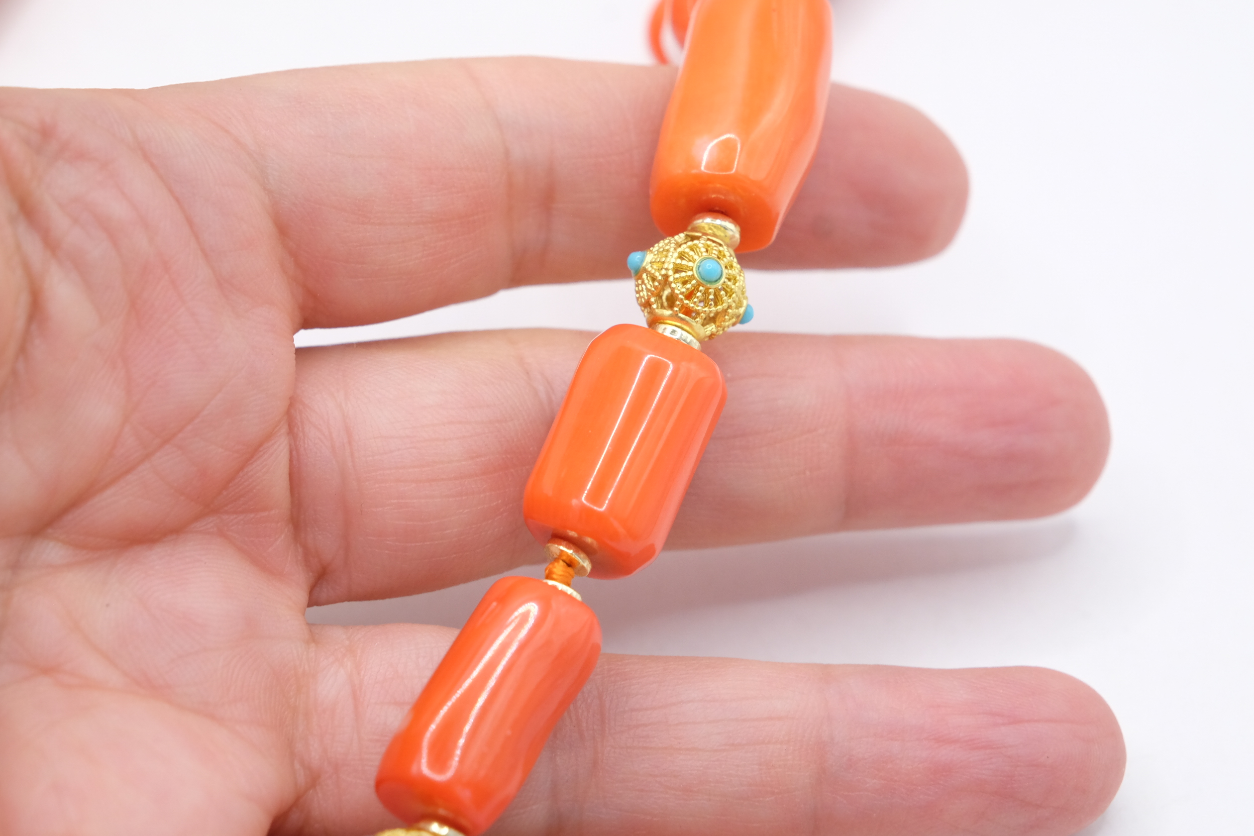COLLANA CORALLO BAMBOO COLORE SCIACCA FILIGRANE OTTONE TURCHESE ACCIAIO (6)