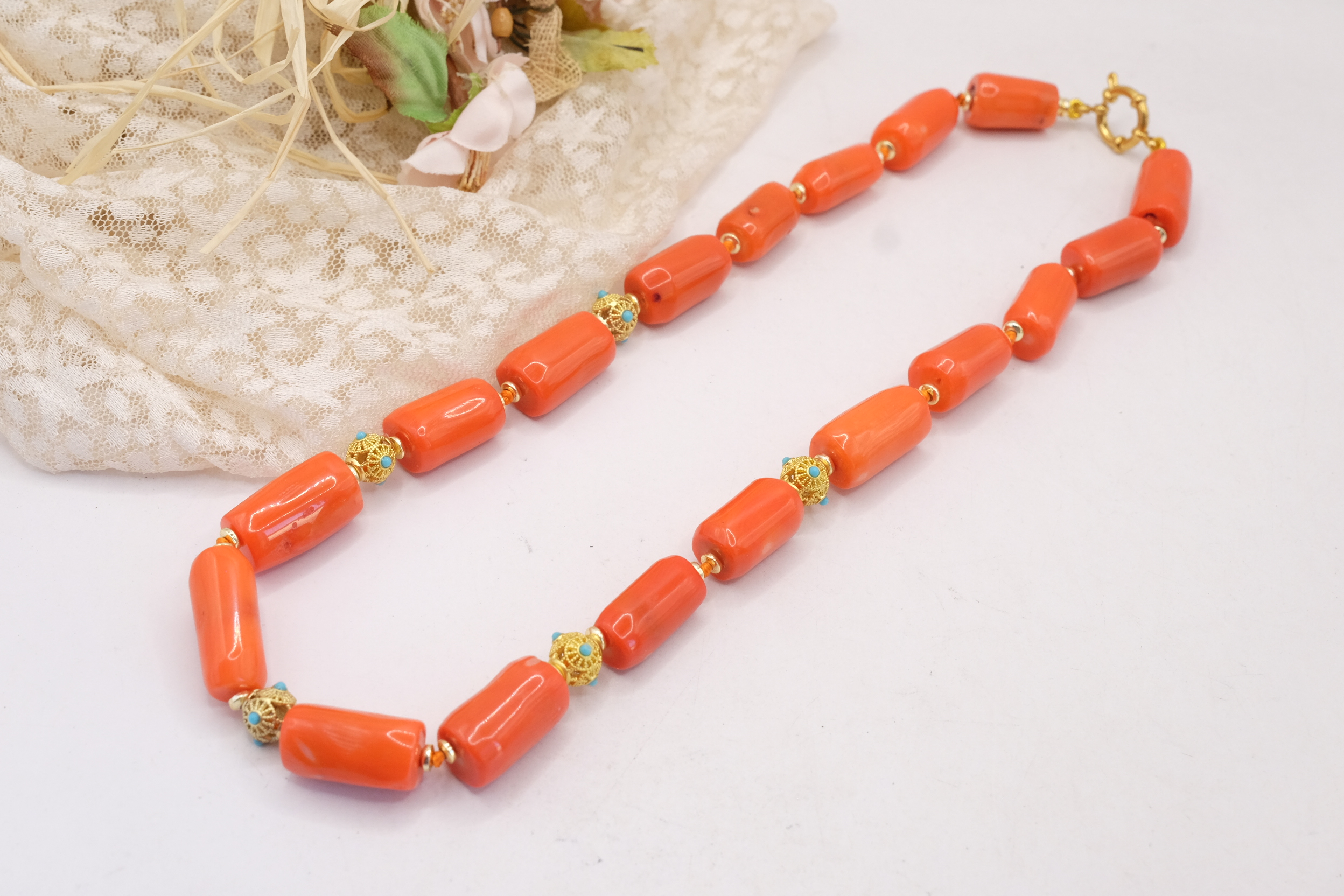 COLLANA CORALLO BAMBOO COLORE SCIACCA FILIGRANE OTTONE TURCHESE ACCIAIO (7)