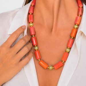 Collana in corallo bamboo filigrane barilotti top quality 52 cm