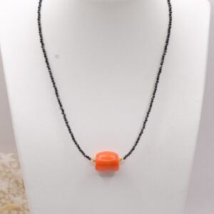 Collana "DIAMONDS BLACK & RED" zirconi neri e corallo bamboo argento 925