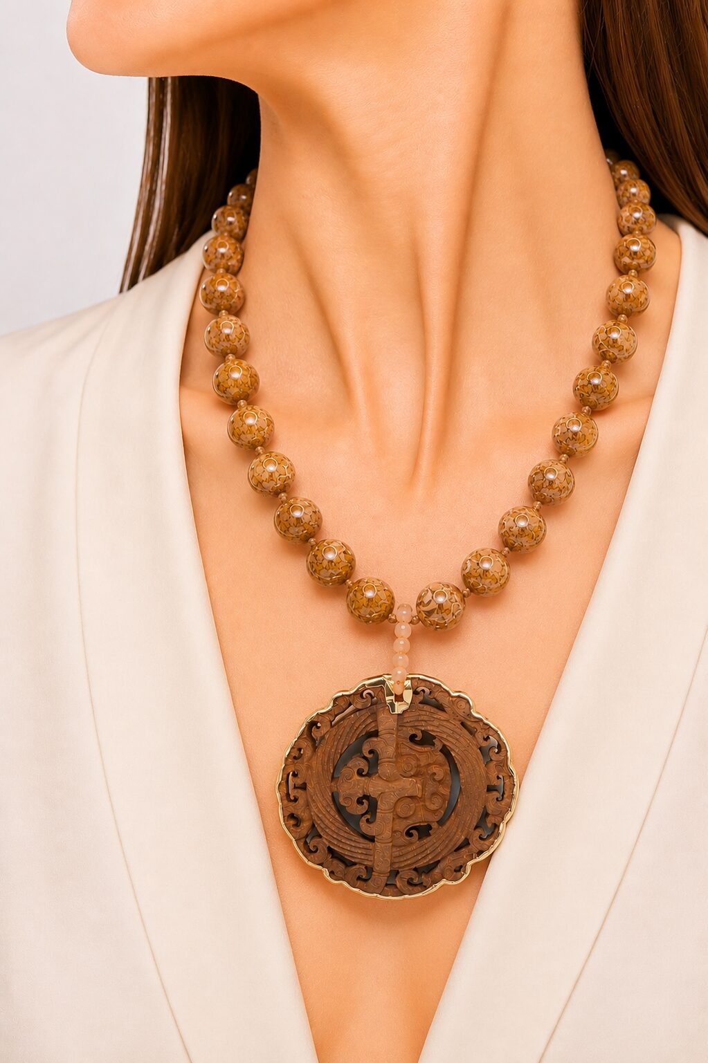 Collana Diaspro Mandala Bordo Oro Acciaio