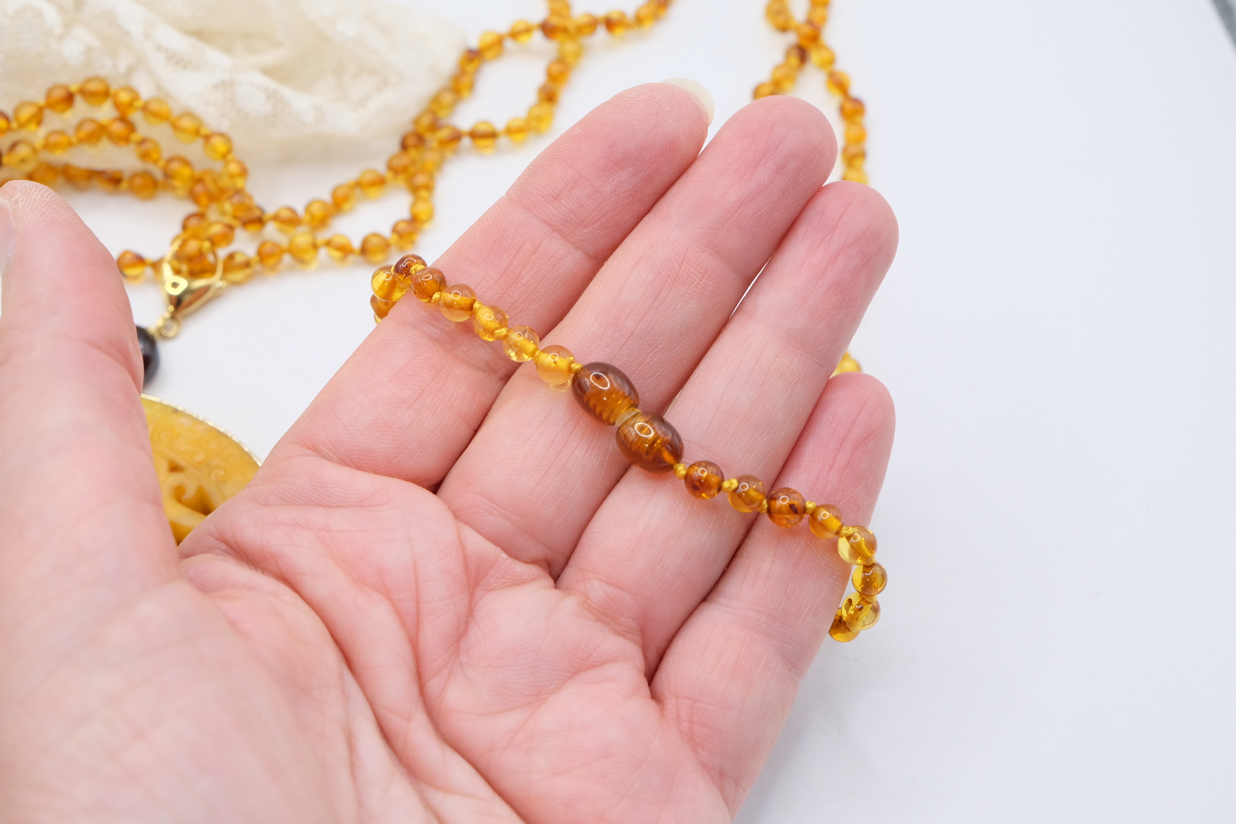 COLLANA MANDALA AMBRA ARTIGIANALE LUNGHISSIMA (4)