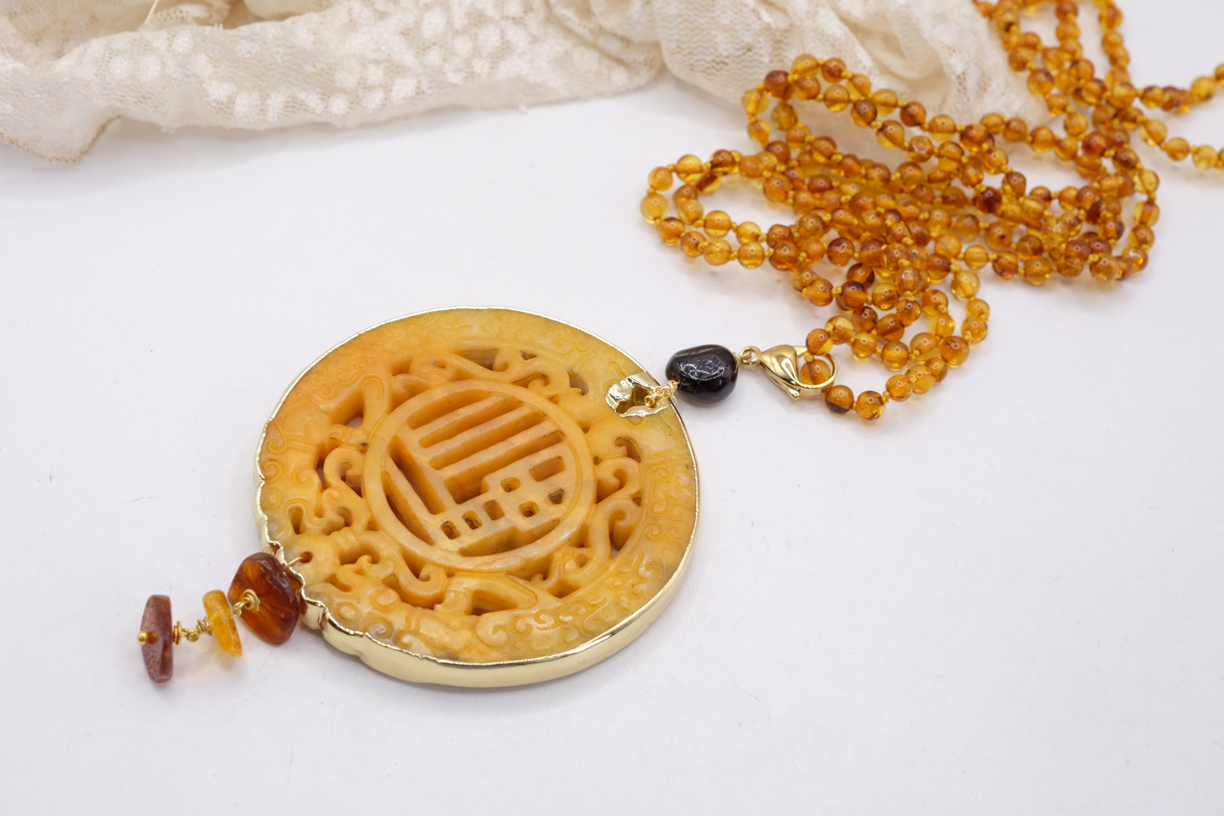 COLLANA MANDALA AMBRA ARTIGIANALE LUNGHISSIMA (5)