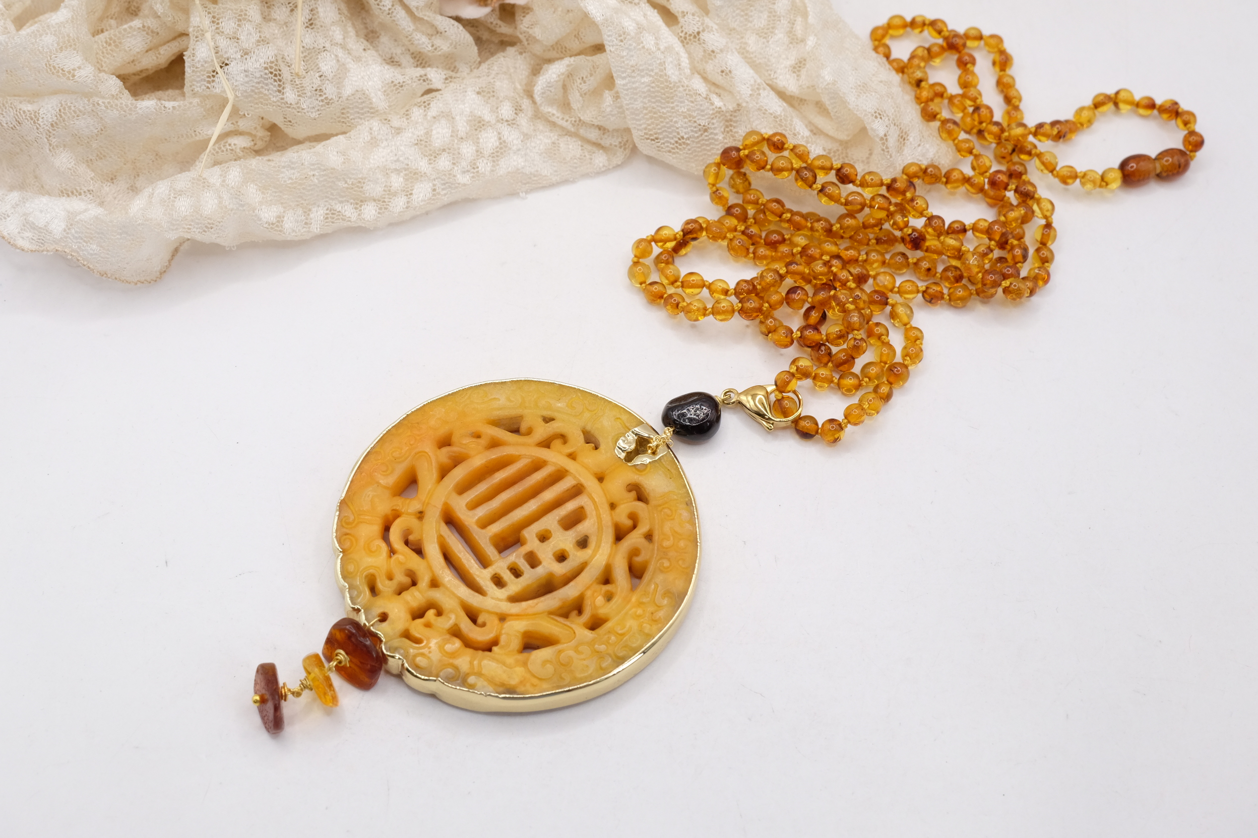 COLLANA MANDALA AMBRA ARTIGIANALE LUNGHISSIMA (6)