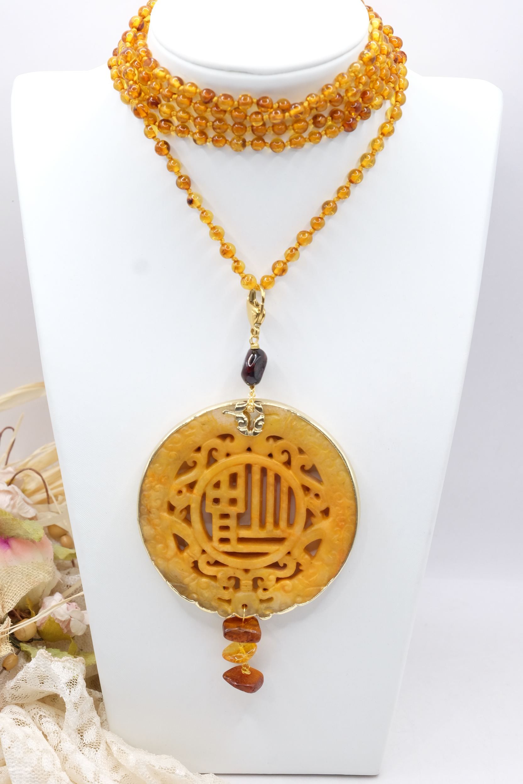 COLLANA MANDALA AMBRA ARTIGIANALE LUNGHISSIMA (7)