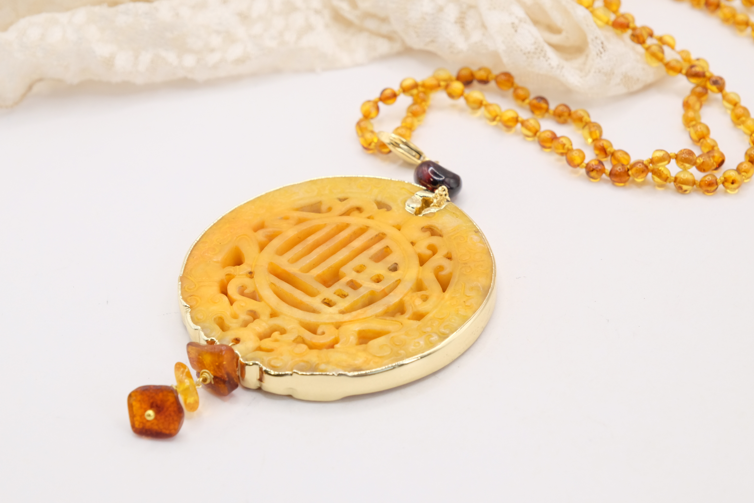 COLLANA MANDALA AMBRA ARTIGIANALE LUNGHISSIMA (8)