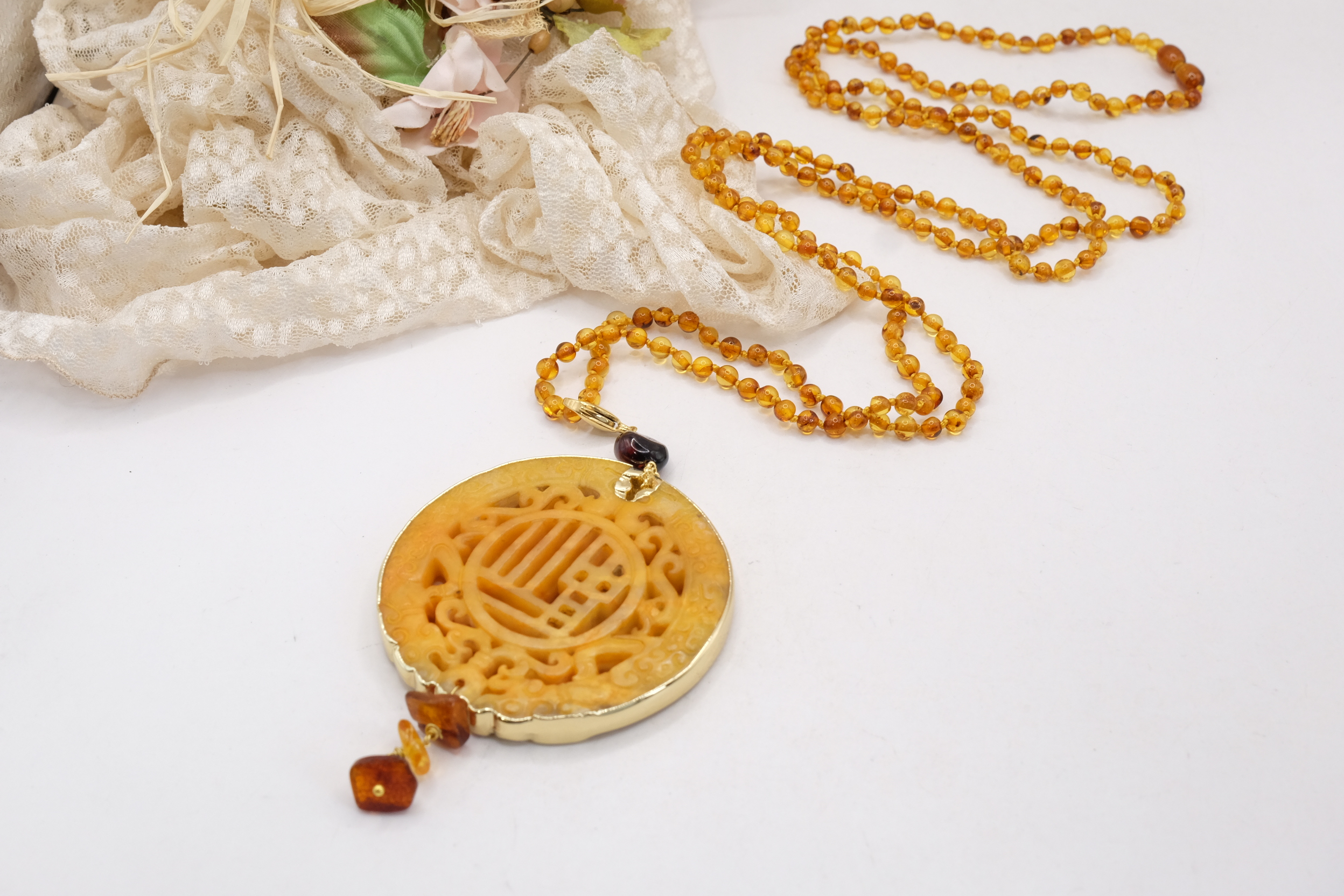 COLLANA MANDALA AMBRA ARTIGIANALE LUNGHISSIMA (9)