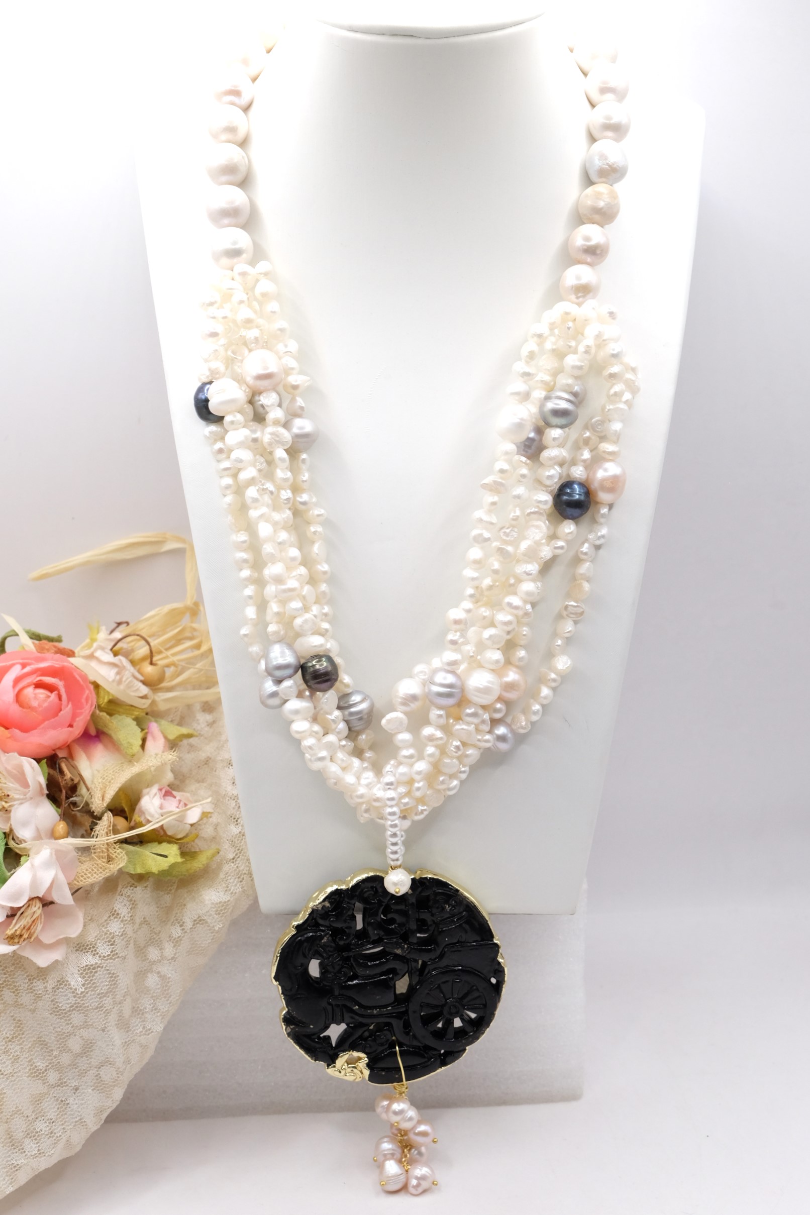 COLLANA MANDALA PERLE NATURALI MANDALA GIADA NERO (2)