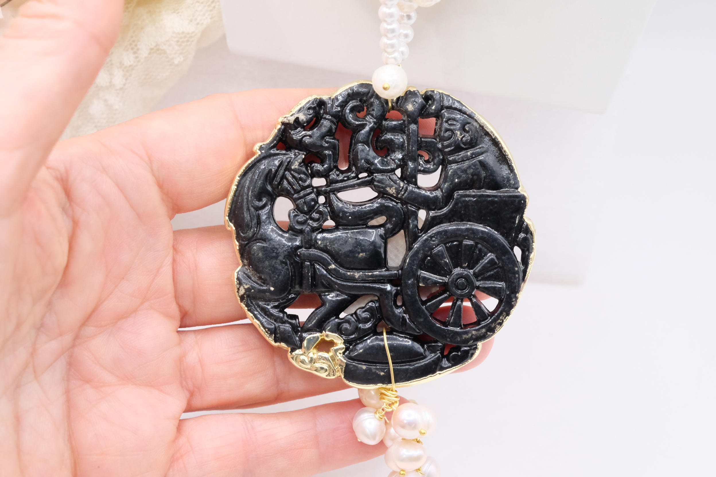 COLLANA MANDALA PERLE NATURALI MANDALA GIADA NERO (3)