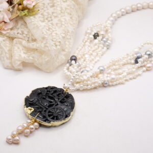 Collana Artigianale Multifilo Perle Naturali Mandala Nero