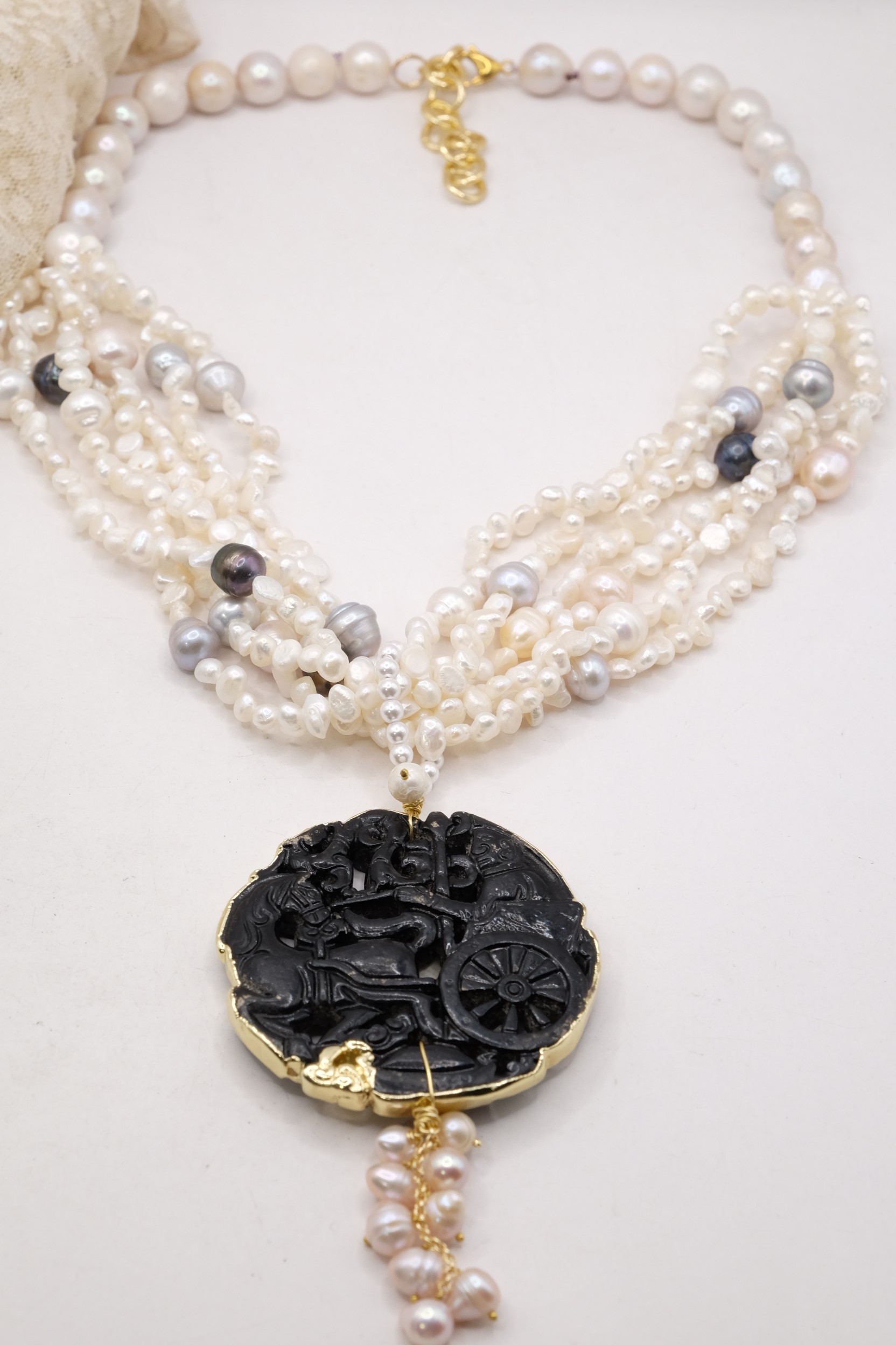 COLLANA MANDALA PERLE NATURALI MANDALA GIADA NERO (7)