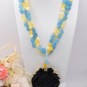 Collana Artigianale Multifilo Giada Azzurra Gialla Mandala Nero