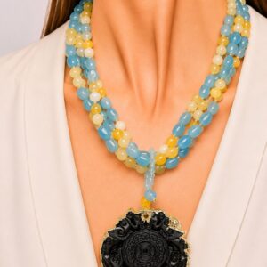 Collana Artigianale Multifilo Giada Azzurra Gialla Mandala Nero