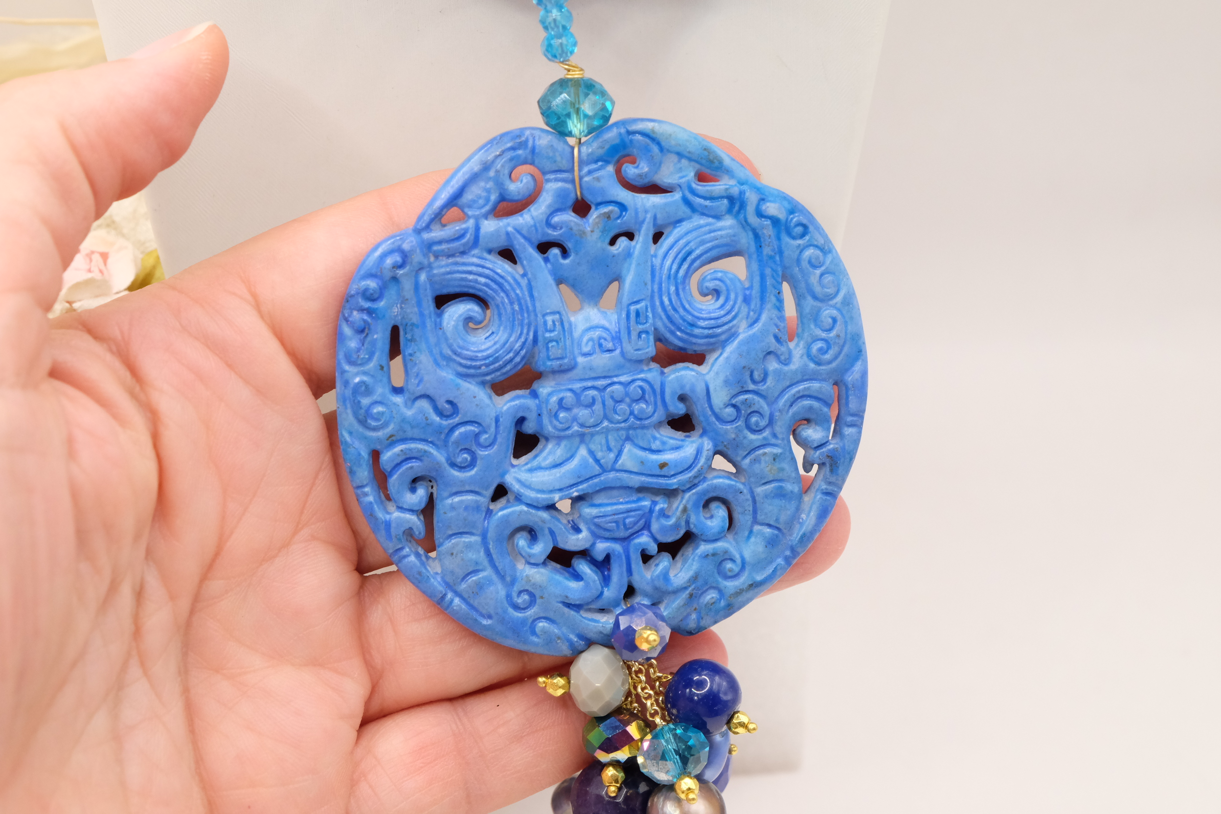 COLLANA MULTIFILO MANDALA GIADA LAPIS PERLE KUNZITE ARTIGIANALE MULTIFILO (1)