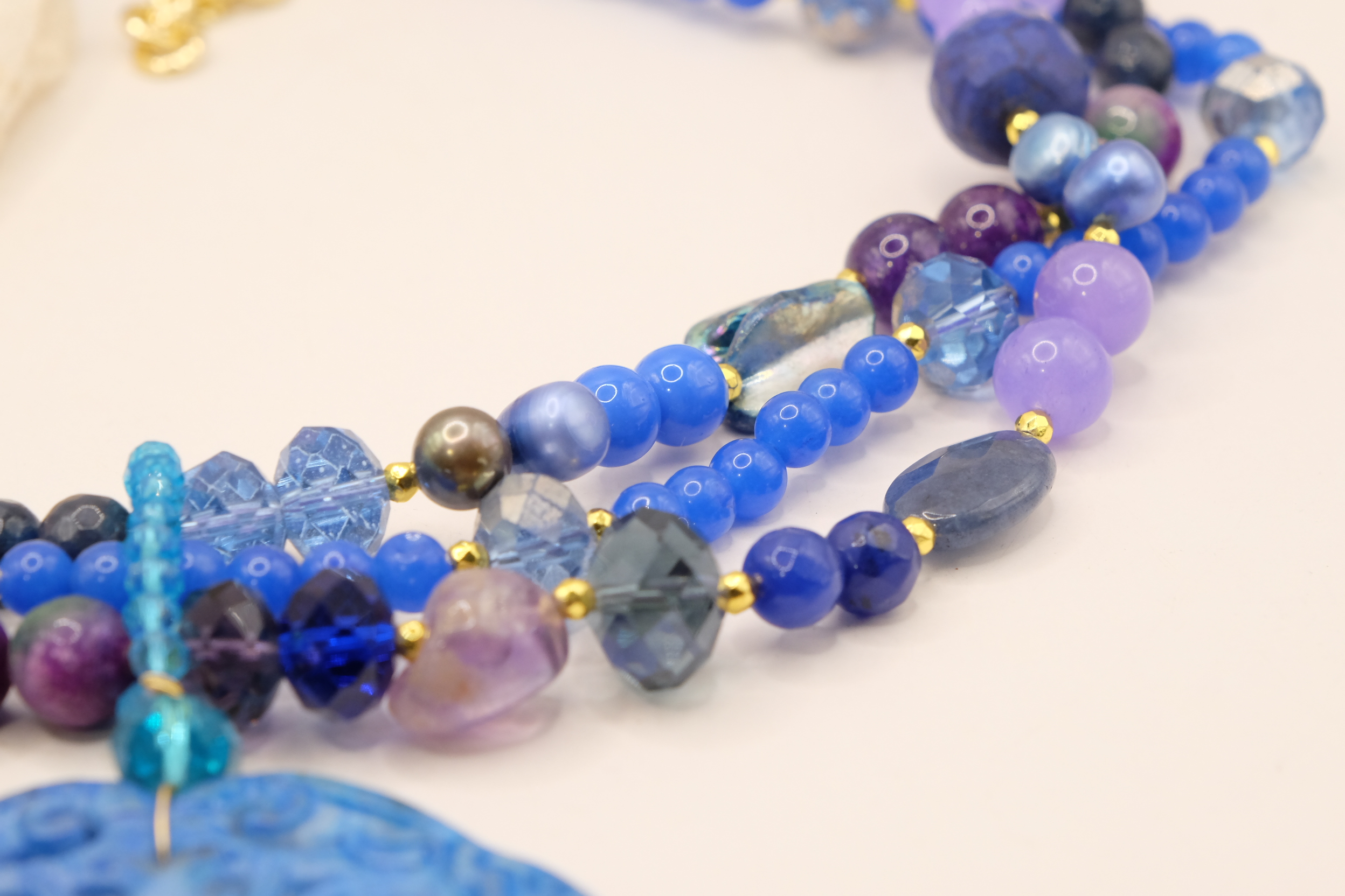 COLLANA MULTIFILO MANDALA GIADA LAPIS PERLE KUNZITE ARTIGIANALE MULTIFILO (6)