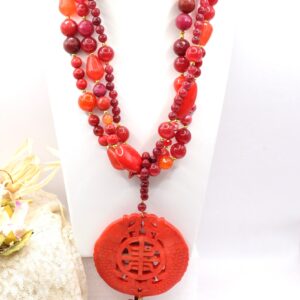 Collana Artigianale Multifilo Giada Rossa Pasta di Corallo Mandala