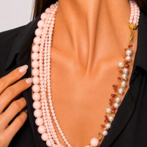 Collana artigianale multifilo pasta di corallo rosa corallo bamboo perle