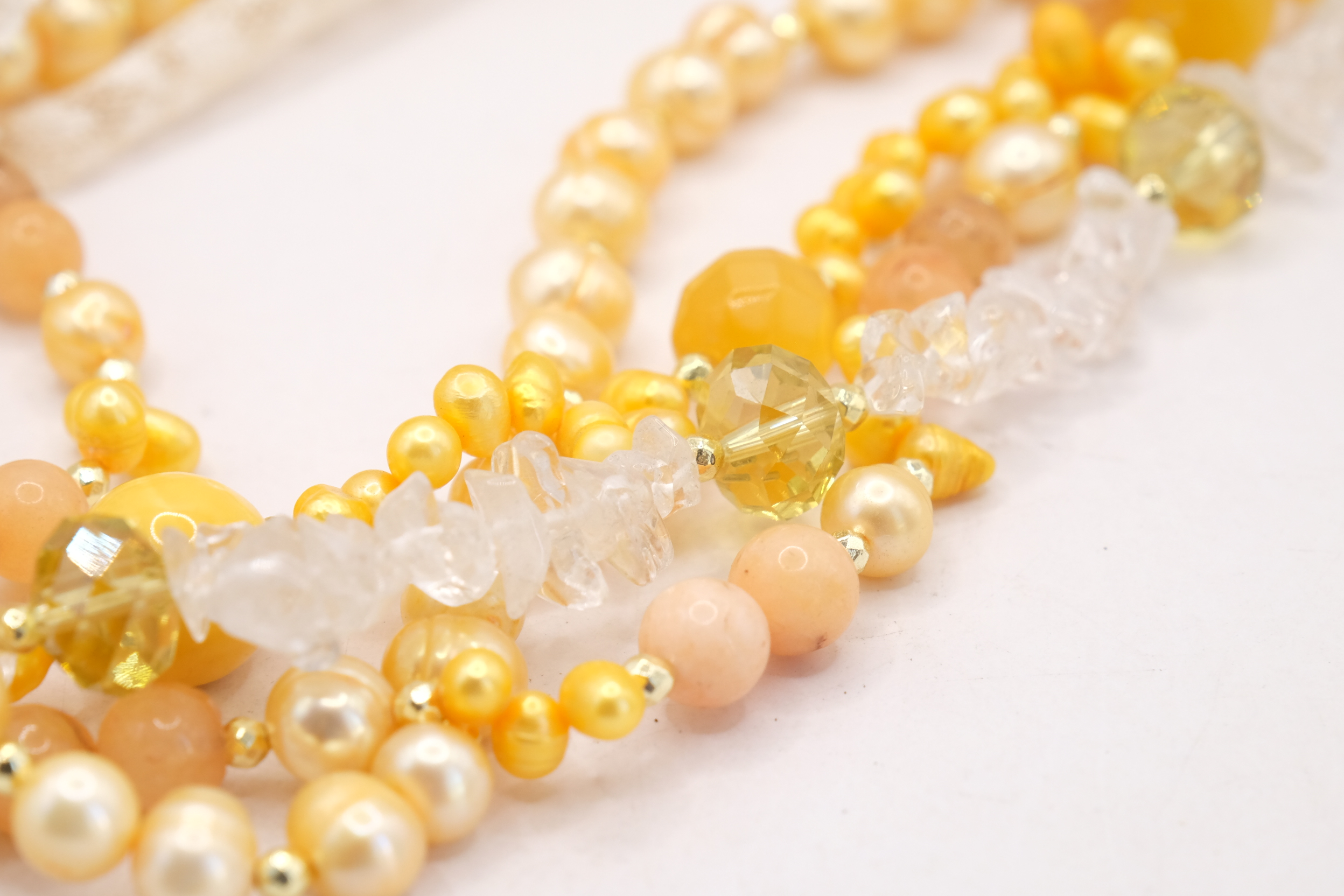 COLLANA MULTIFILO PERLE CRISTALLI CRISTALLO DI ROCCA GIALLA GIALLO ACCIAIO (5)
