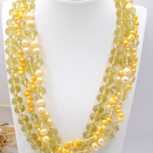 Collana artigianale multifilo perle gialle cristalli sfaccettati
