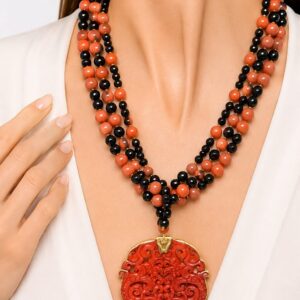 Collana Artigianale Multifilo Pasta di Corallo Onice Mandala