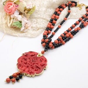 Collana Artigianale Multifilo Pasta di Corallo Onice Mandala