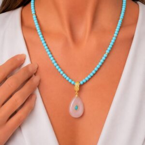 Collana Pasta di Turchese Ciondolo Goccia Quarzo Rosa