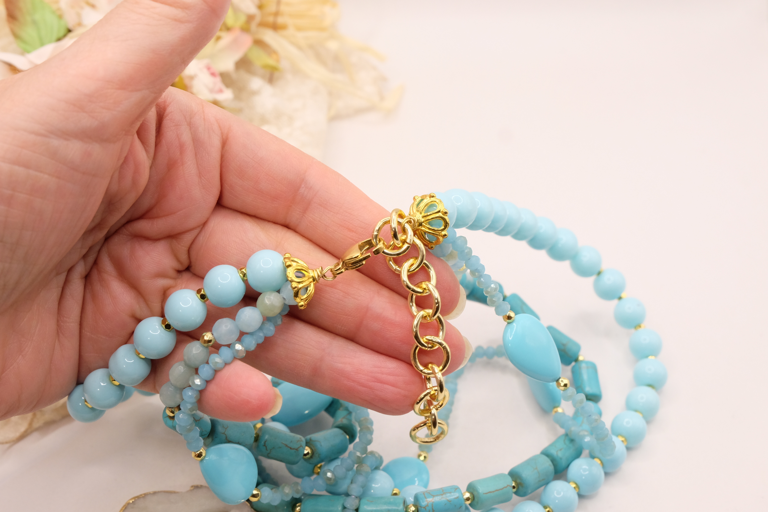 COLLANA PASTA DI TURCHESE MANDALA ARTIGIANALE BIANCO BIANCA (7)